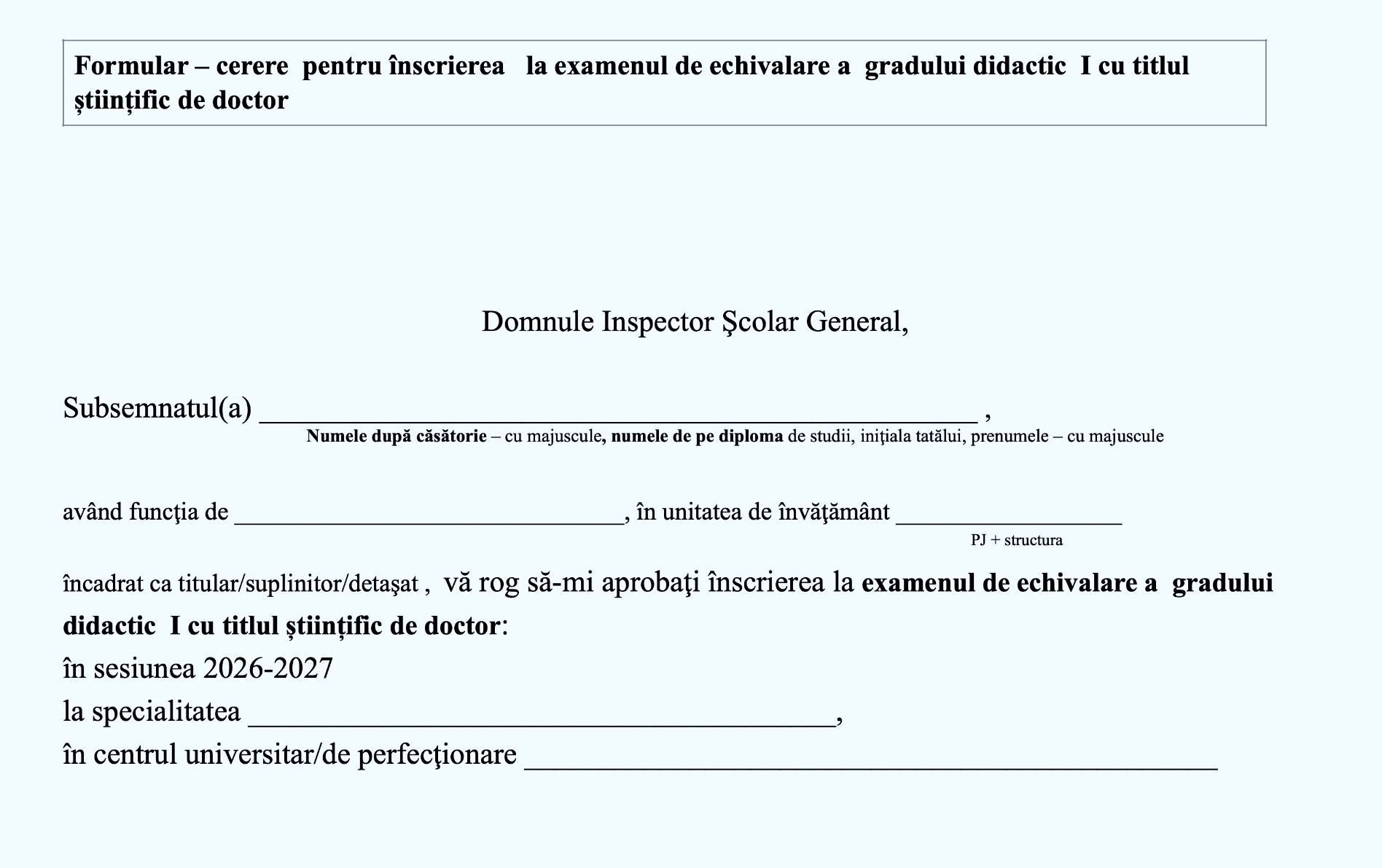 Echivalarea titlului de doctor cu gradul didactic I în anul școlar 2026-2027. Profesorii depun dosarul la inspectoratul școlar până pe 15 martie 2027 / Condiții și acte necesare